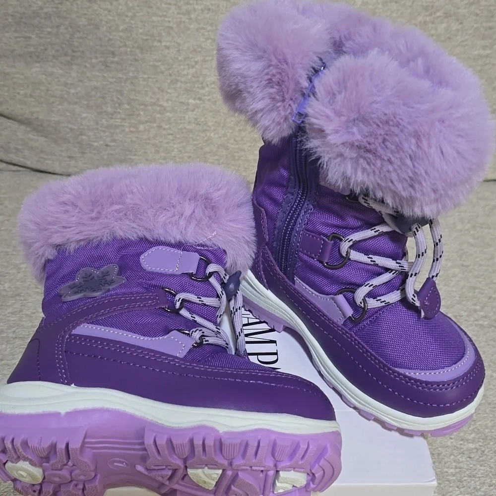Purple Snow Boots Faux Fur Lined Mid-Calf   Slip Restiant Boots